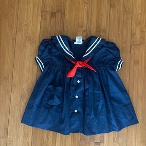 Vintage Navy Blue Sailor Dress with Red Bow